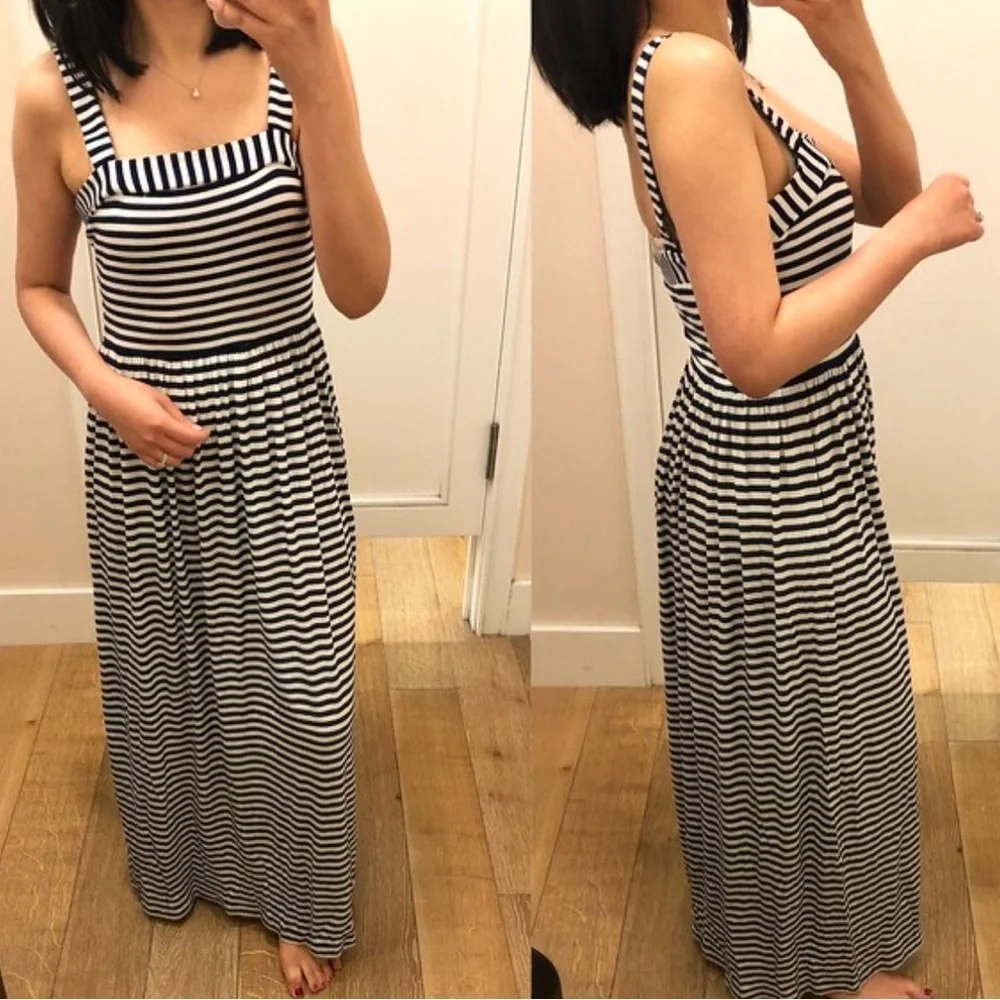LOFT blue white striped maxi‎ dress Sz M